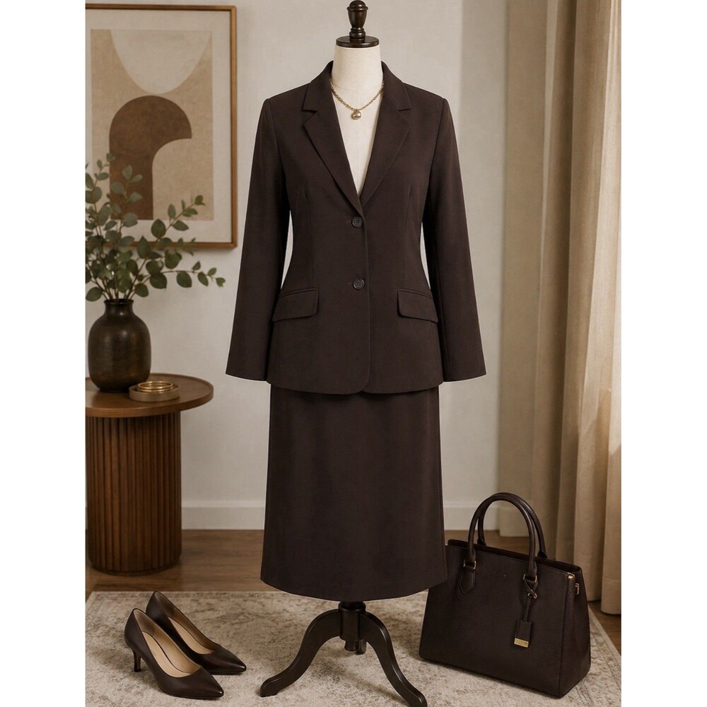 John Paul Richard Womens 8 Brown Skirt Suit Modest Career Office 2 Piece